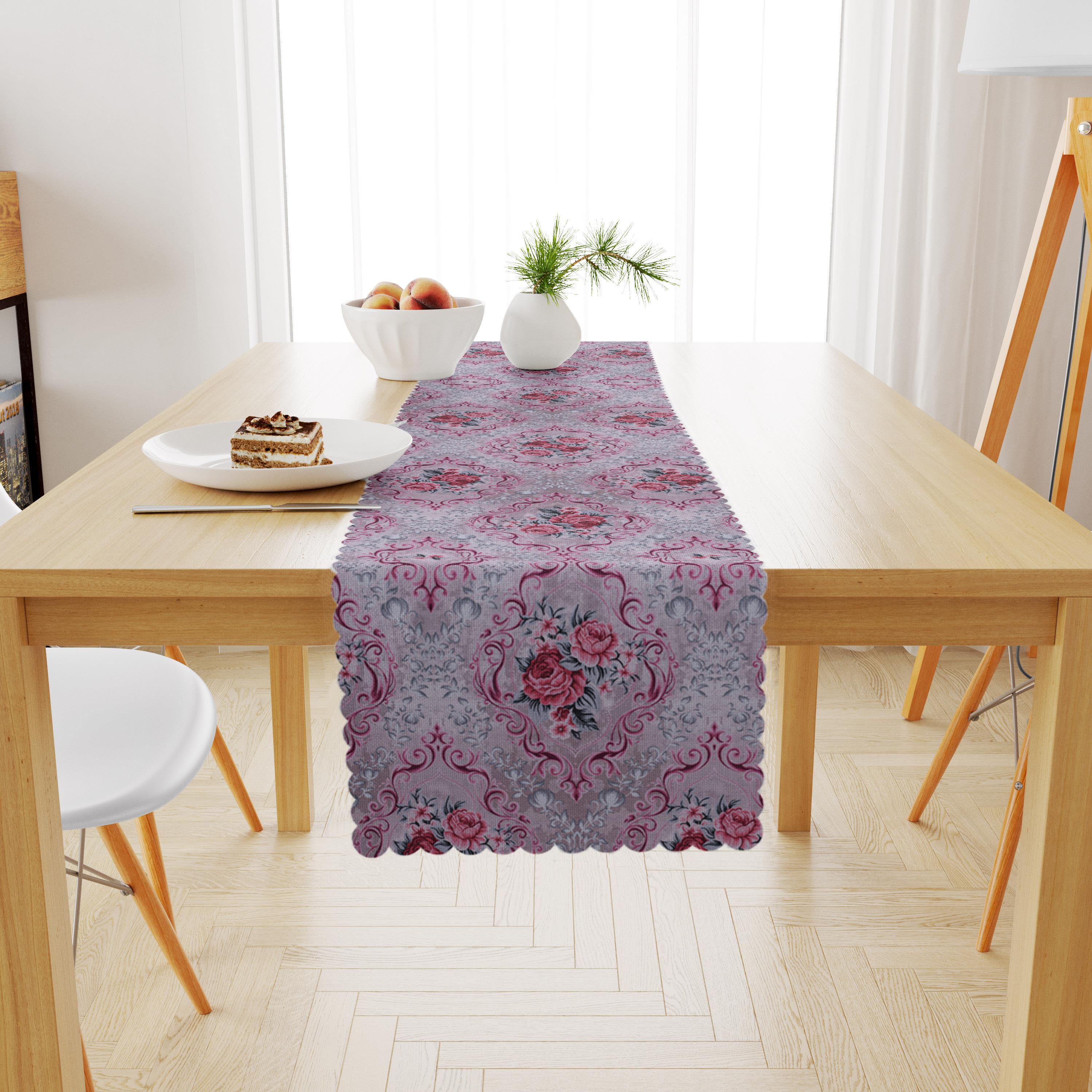 Damask Desenli Vizon Zemin Modern Kadife Dokulu Runner 40x180