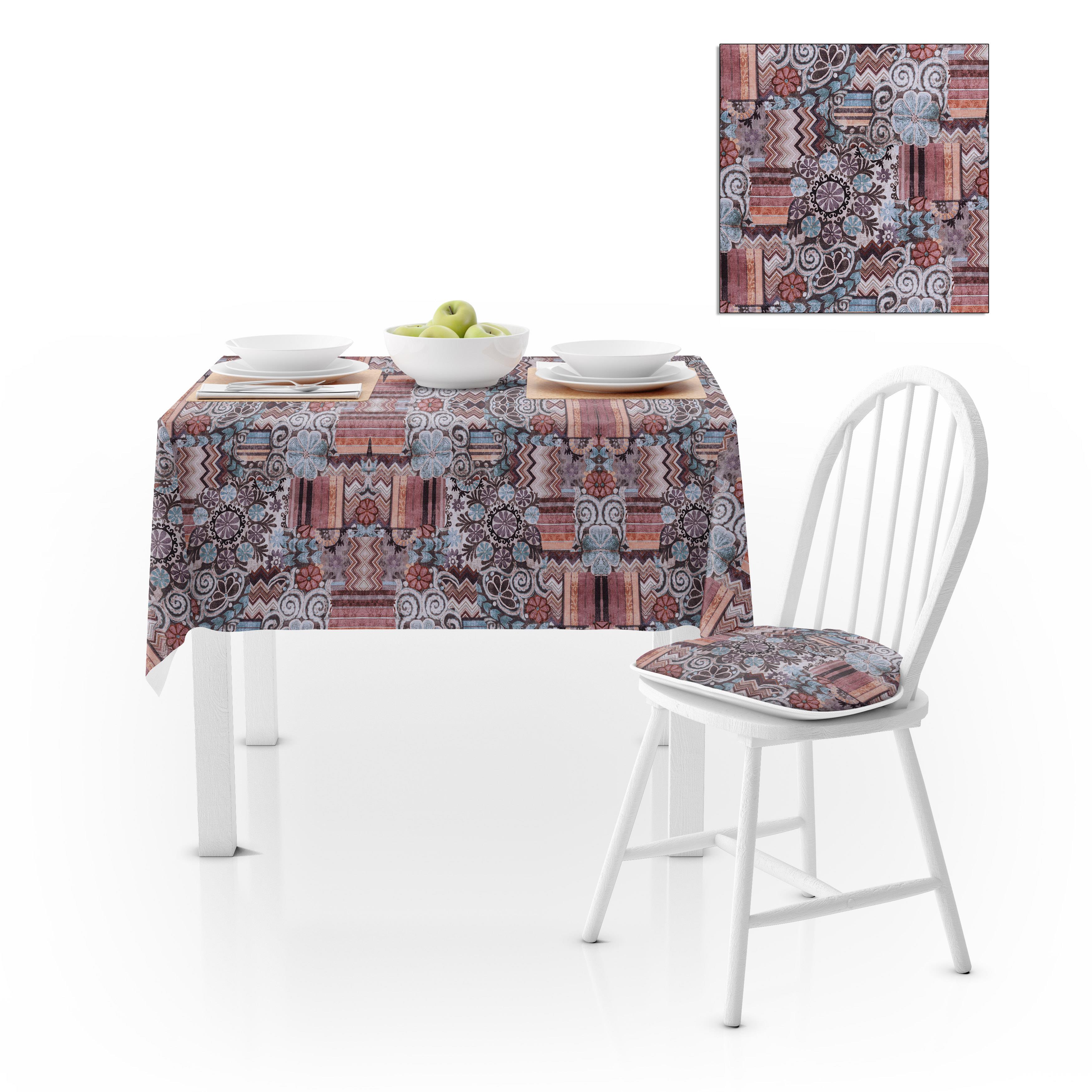 Geometrik Desenli Kahve Çikolata Kadife Dokulu 140X180 Masa Örtüsü