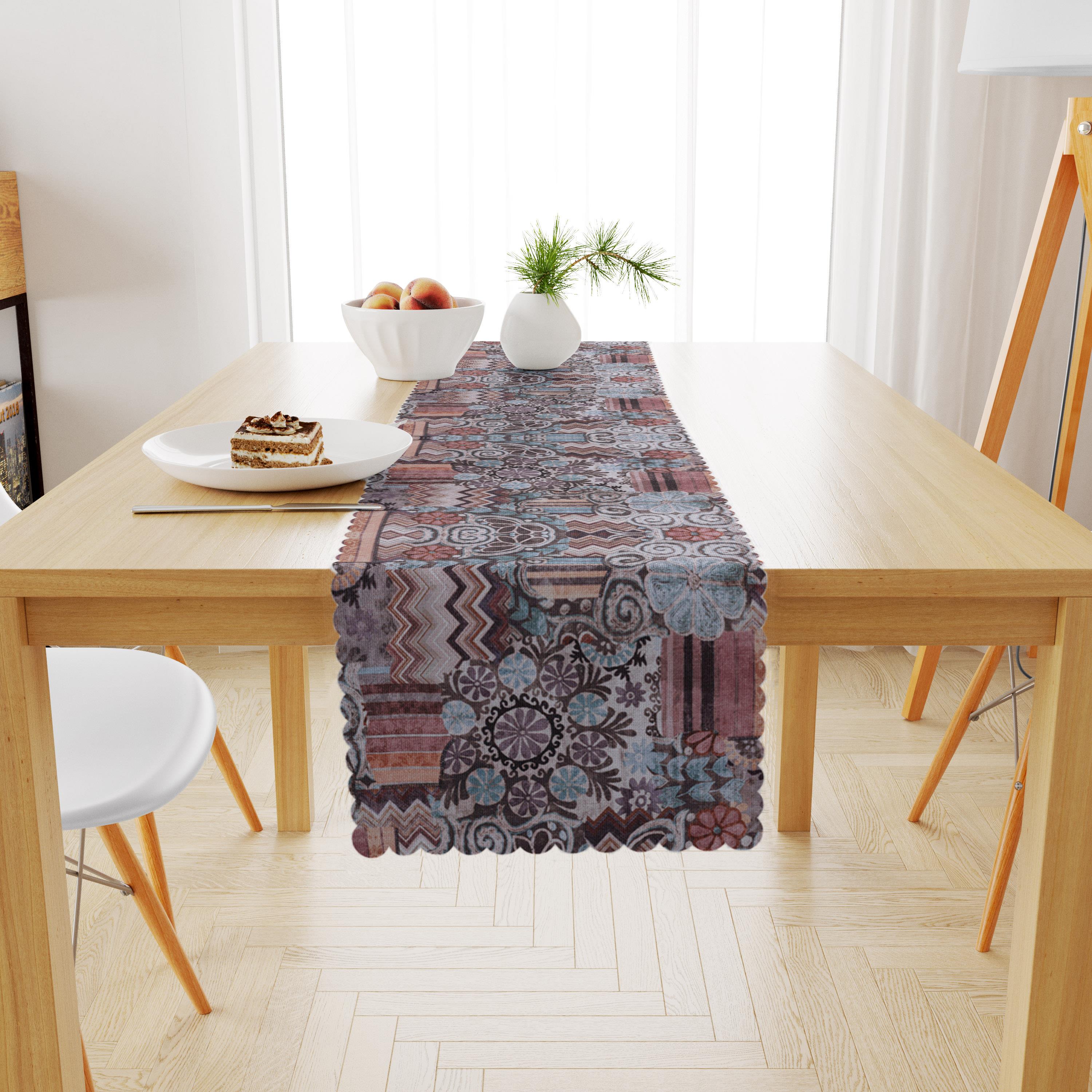 Geometrik Desenli Kahve Çikolata Kadife Dokulu Runner 40x180 