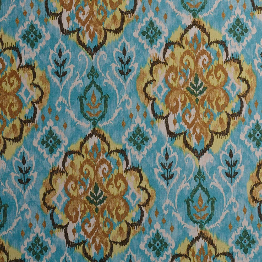 Hardal Mavi Renkli Modern Damask Desen Dijital Baskılı  Süet Kumaş