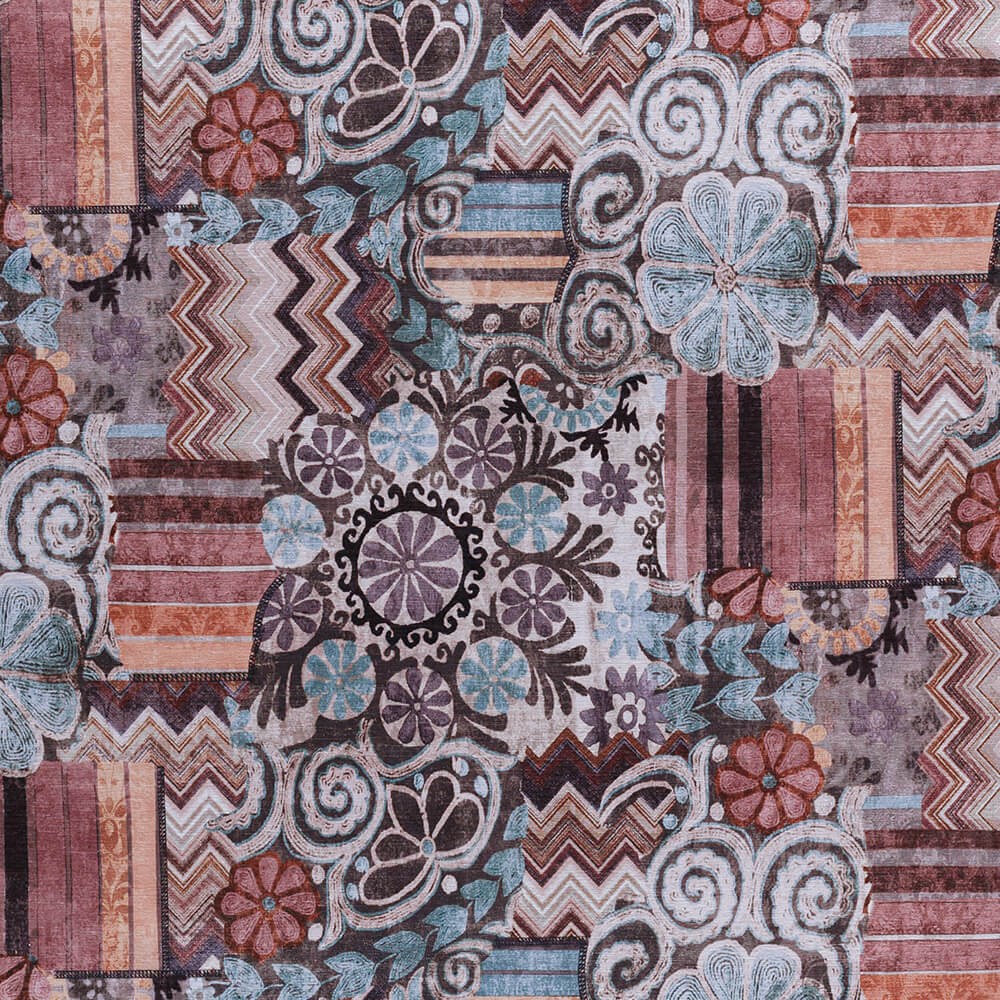 Kahve Çikolata Renkli Geometrik Desen Dokuma Dijital Baskılı Kadife Şönil Koltuk Örtüsü Şalı 175x215cm