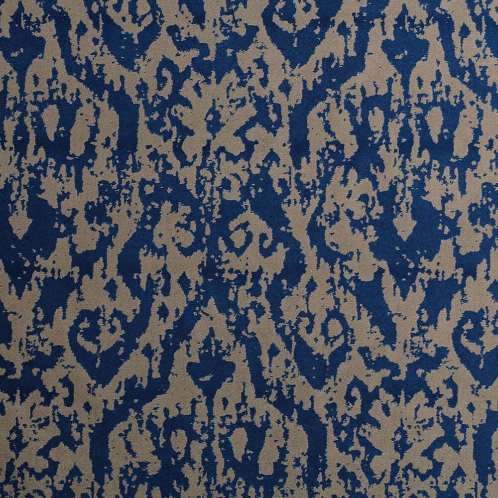Krem Lacivert Damask Desen Dijital Baskılı Süet Kumaş