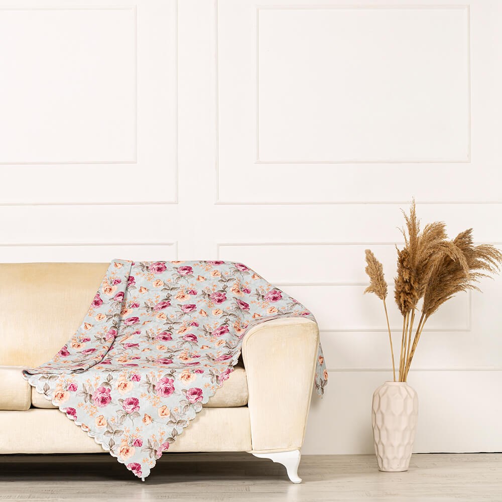 Modern Gül Desen Dokuma Dijital Baskılı Kadife Şönil Koltuk Şalı Örtüsü Maxi Set (3+3+1+1)
