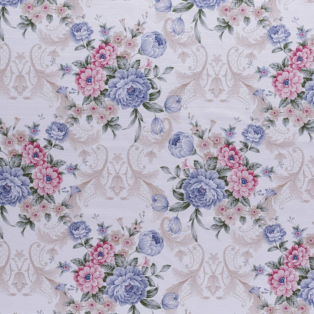 Modern Mavi Renkli Gül Desen Dokuma Dijital Baskılı Kadife Şönil Koltuk Örtüsü Şalı 175x215cm
