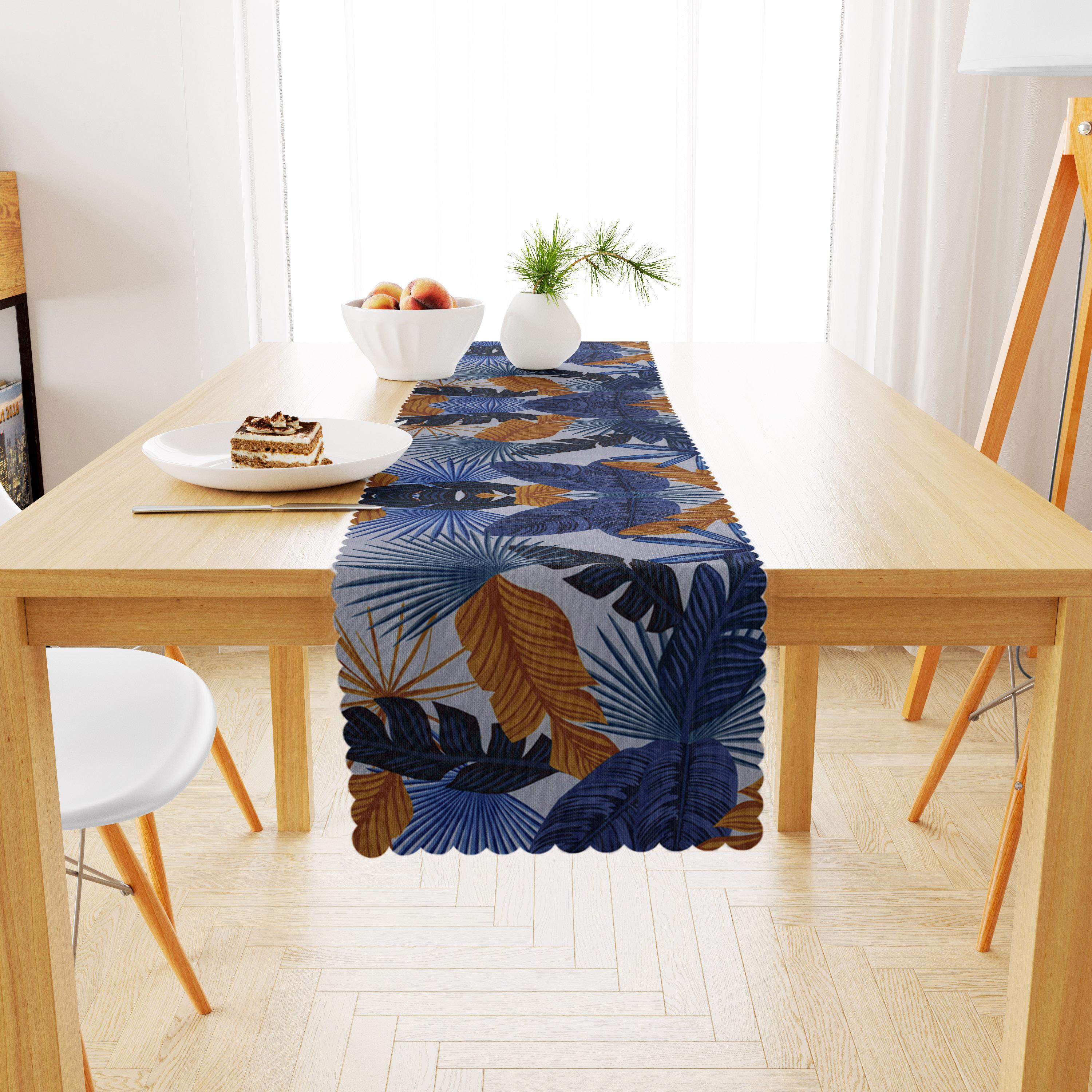 Renkli Desenli Modern Lacivert Taba Dijital Baskılı Petek Dokuma Runner 40x140 