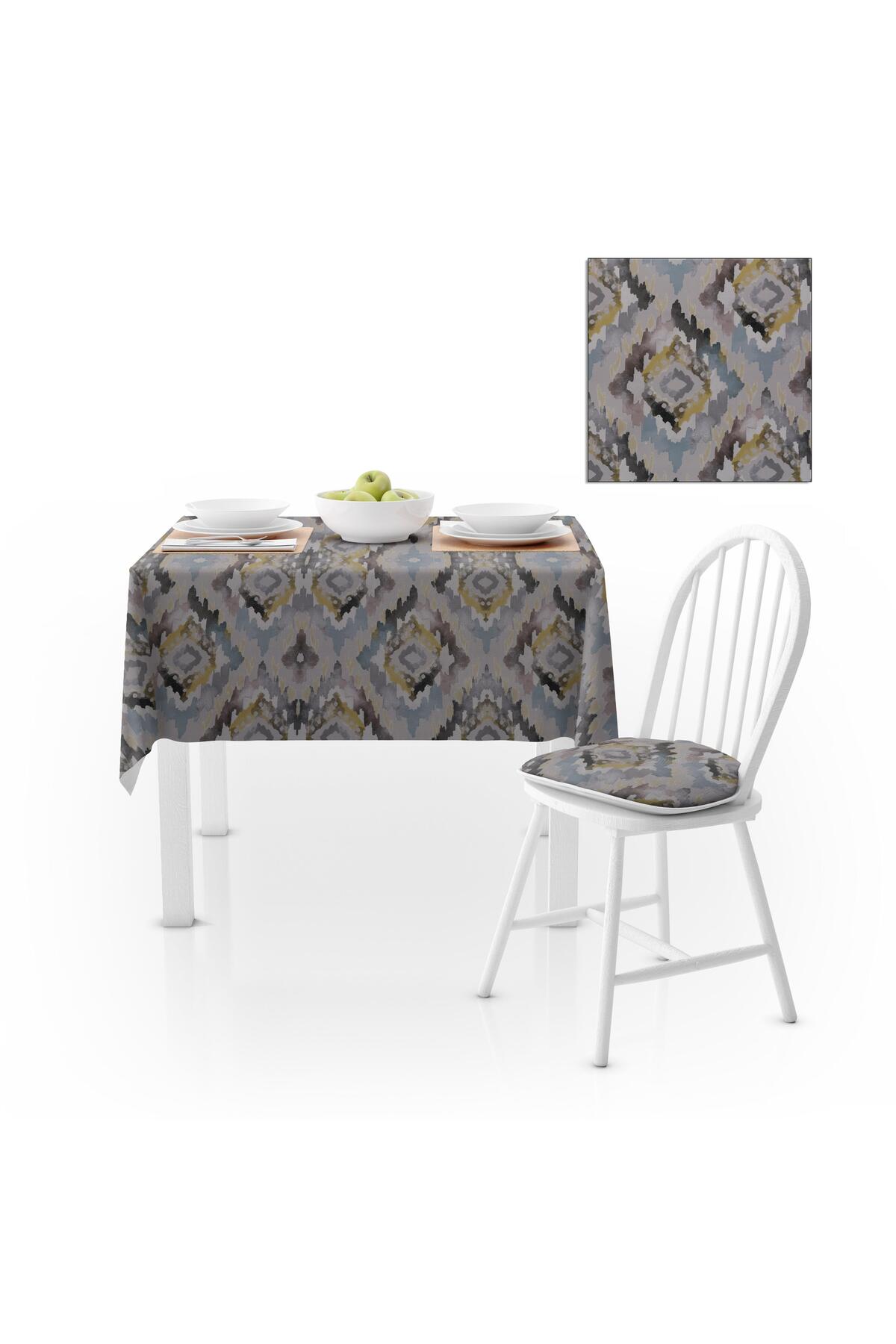 Baklava Dilimi Desenli Vizon Hardal Dijital Baskılı Petek Dokuma Masa Örtüsü 140x140
