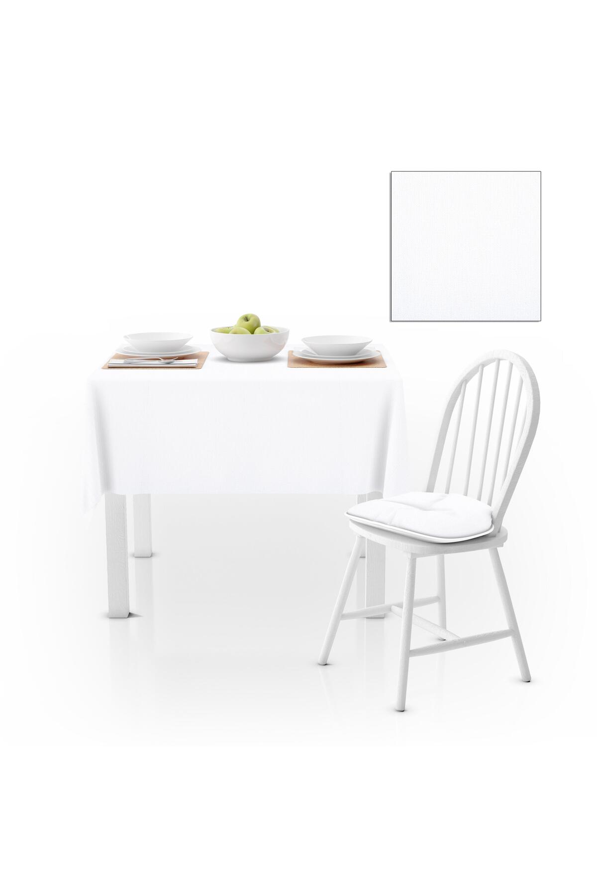 Beyaz Düz Renk Petek Dokuma Masa Örtüsü 120x140