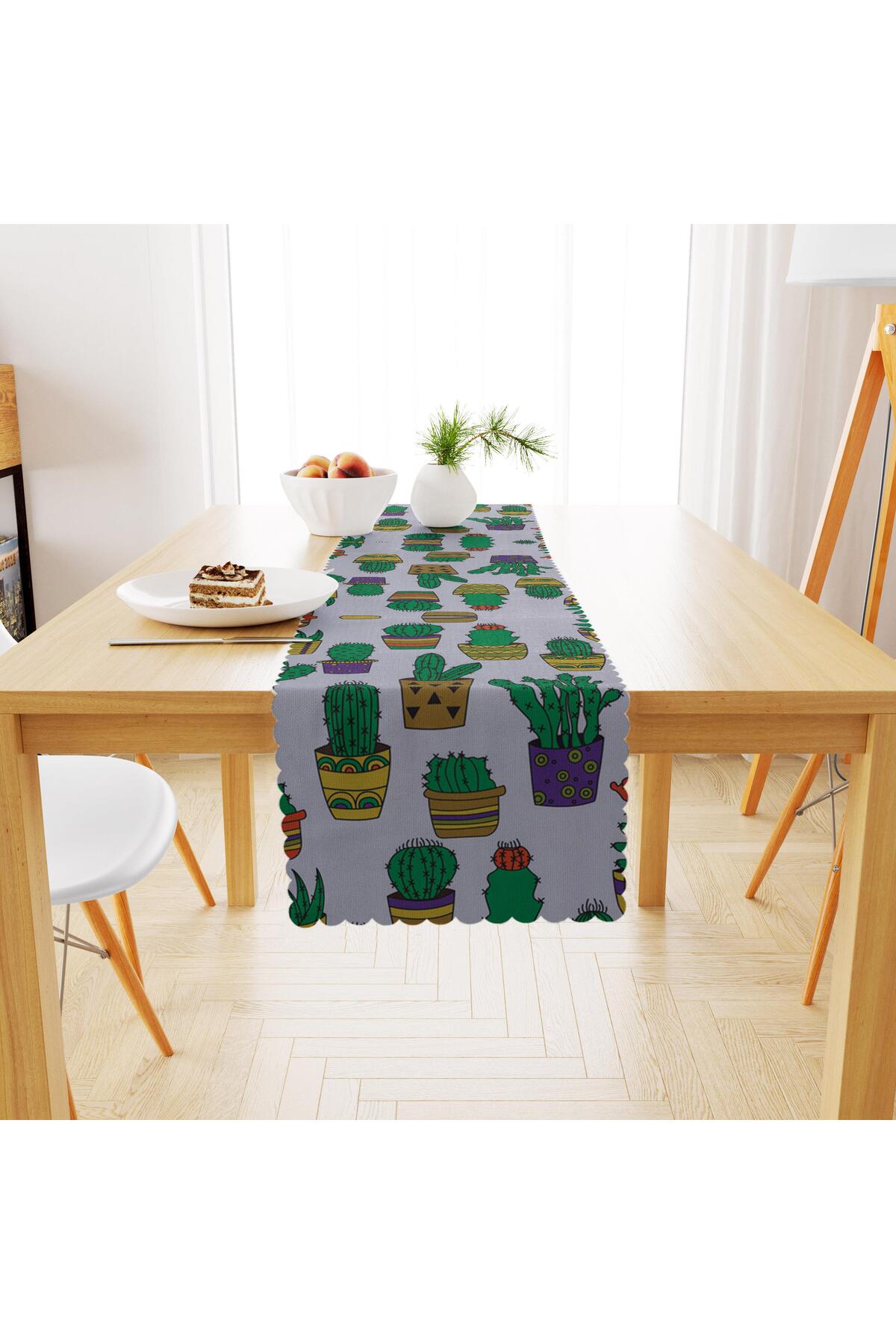 Büyük Çoklu Kaktüs Desenli Dijital Baskılı Petek Dokuma Runner 40x140