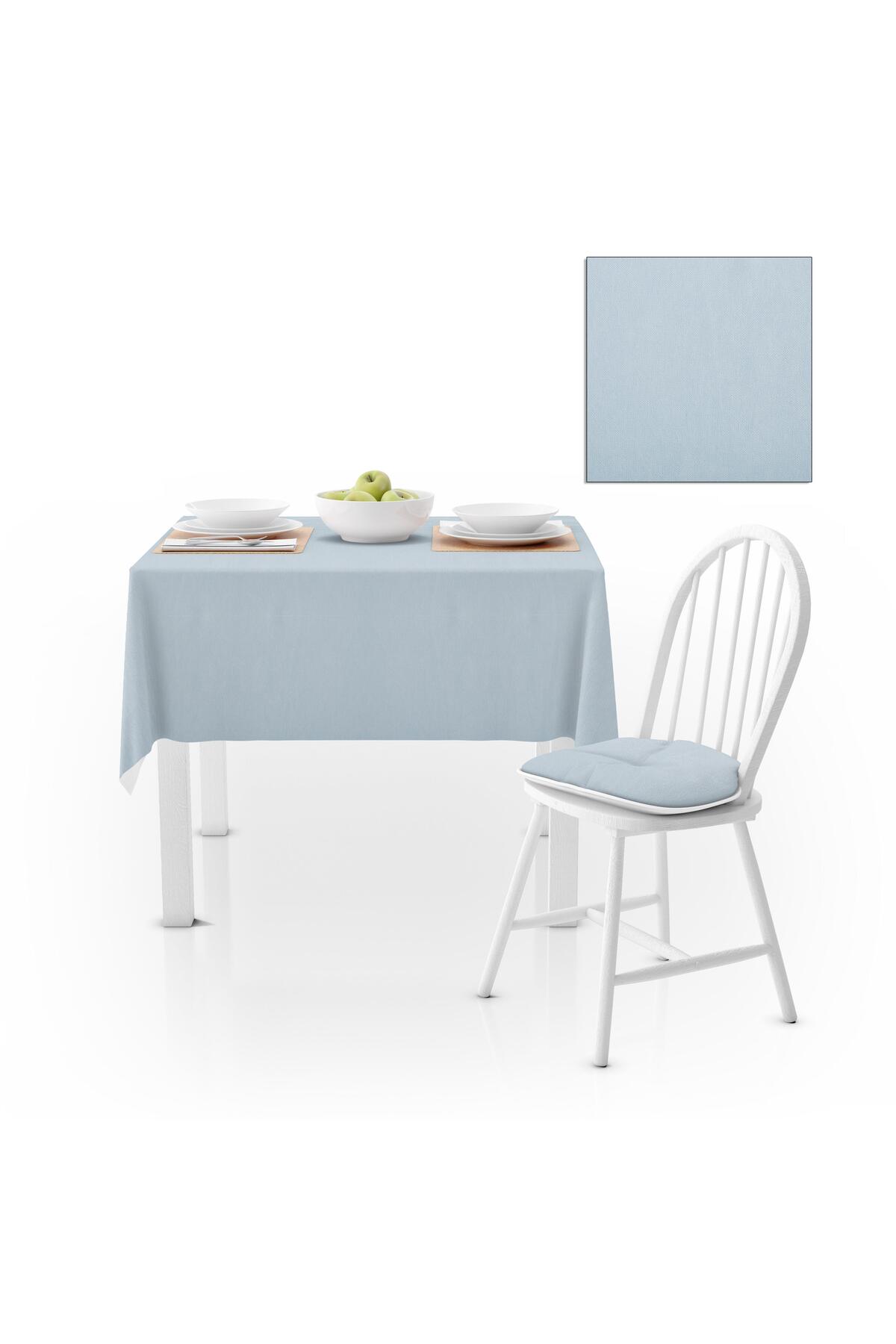 Buz Mavisi Düz Renk Petek Dokuma Masa Örtüsü 140x260