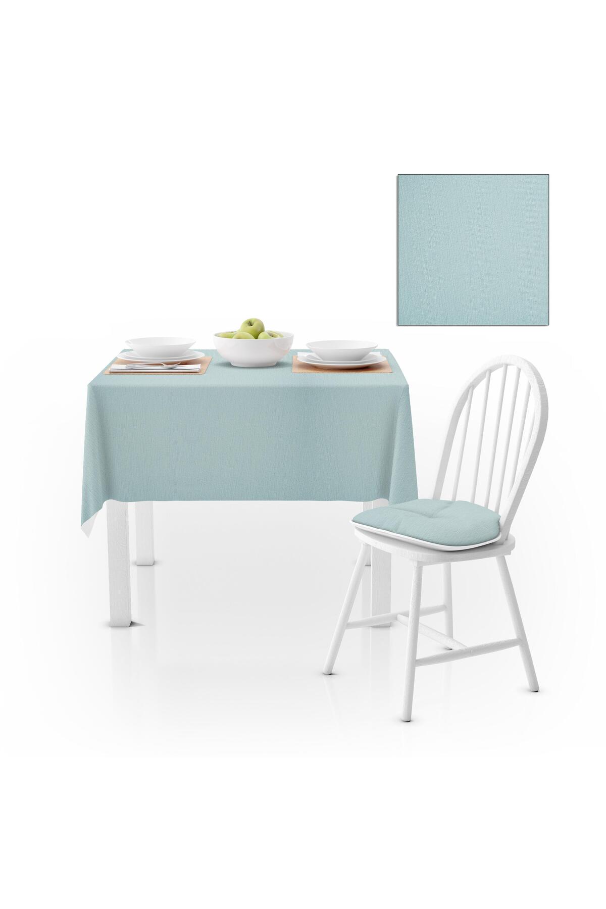 Buz Mavisi Kadife Dokulu Masa Örtüsü 120x180