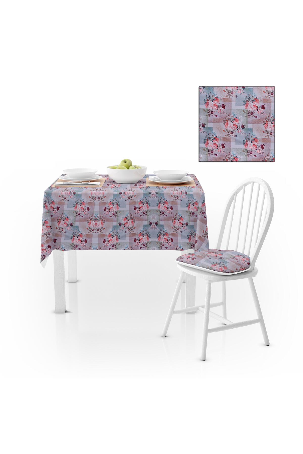 Çiçek Desenli Kırmızı Çiçekli Kadife Dokulu 180X220 Masa Örtüsü