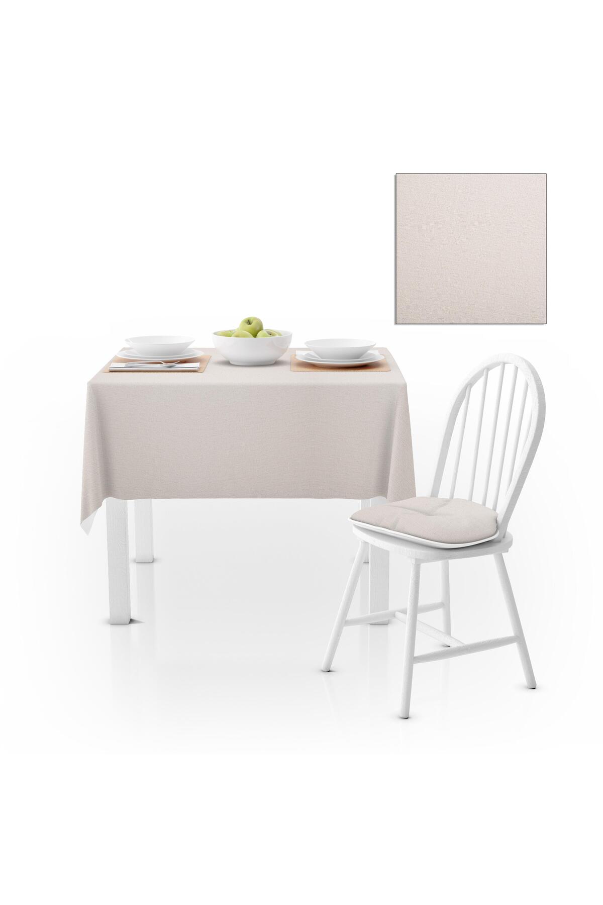 Ekru Kadife Dokulu Masa Örtüsü 180x260