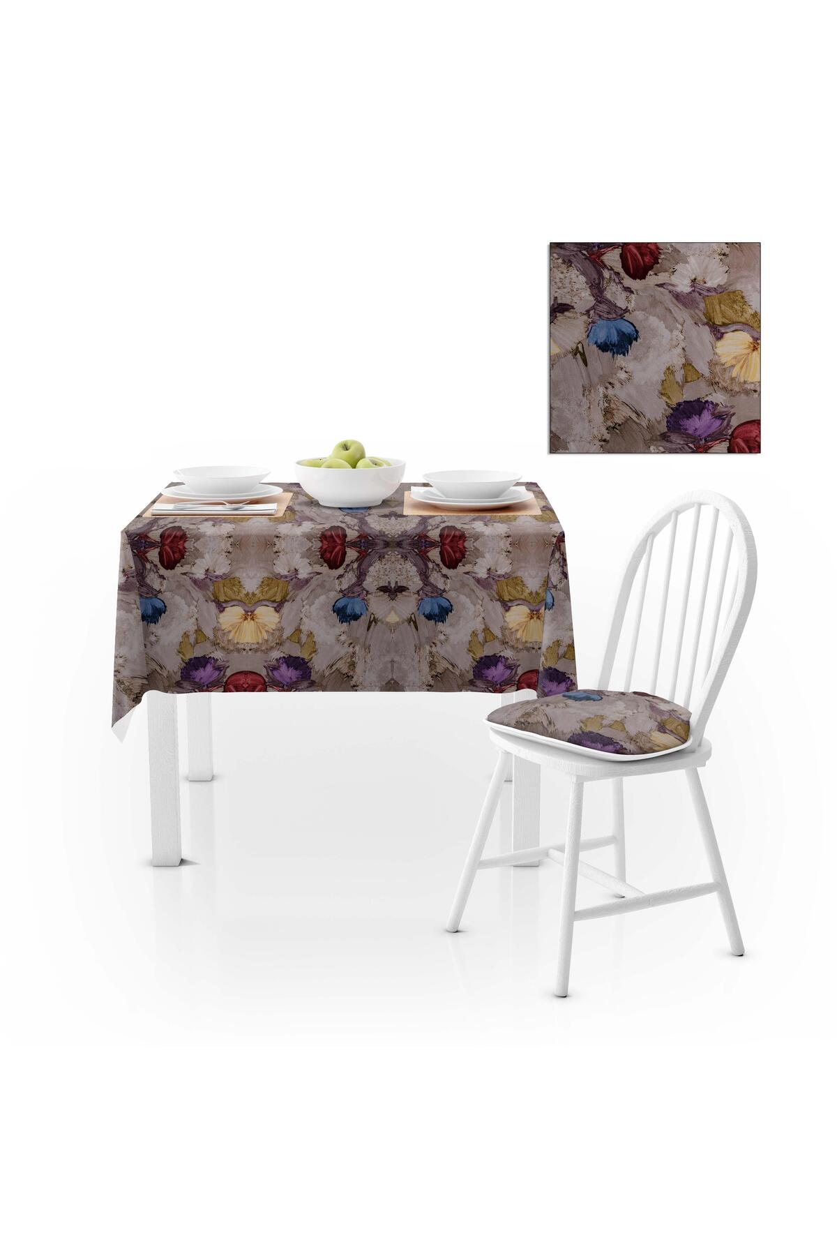 Fırça Desenli Bordo Mor Dijital Baskılı Süet Dokuma Masa Örtüsü 140x140