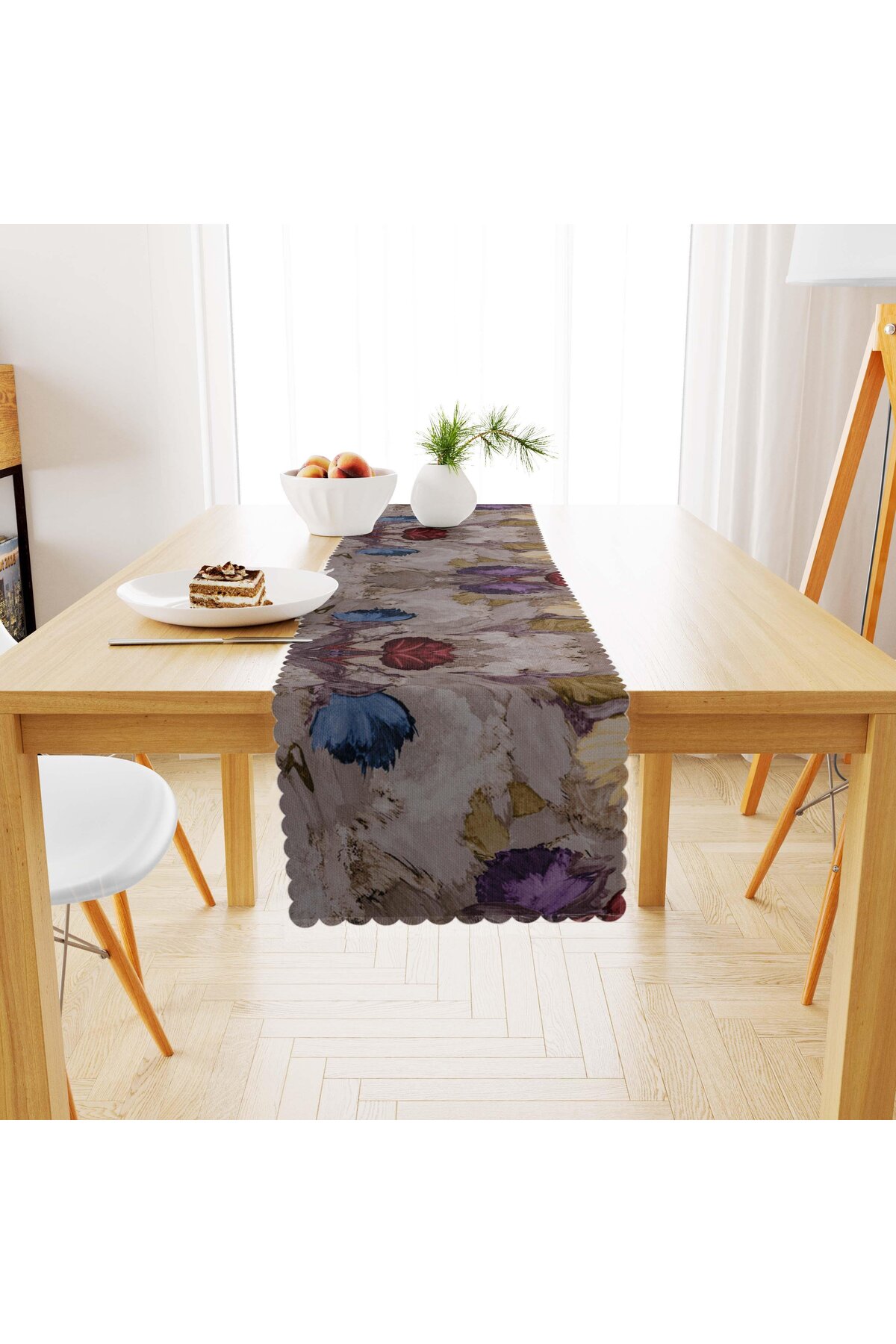 Fırça Desenli Bordo Mor Dijital Baskılı Süet Dokuma Runner 40x140