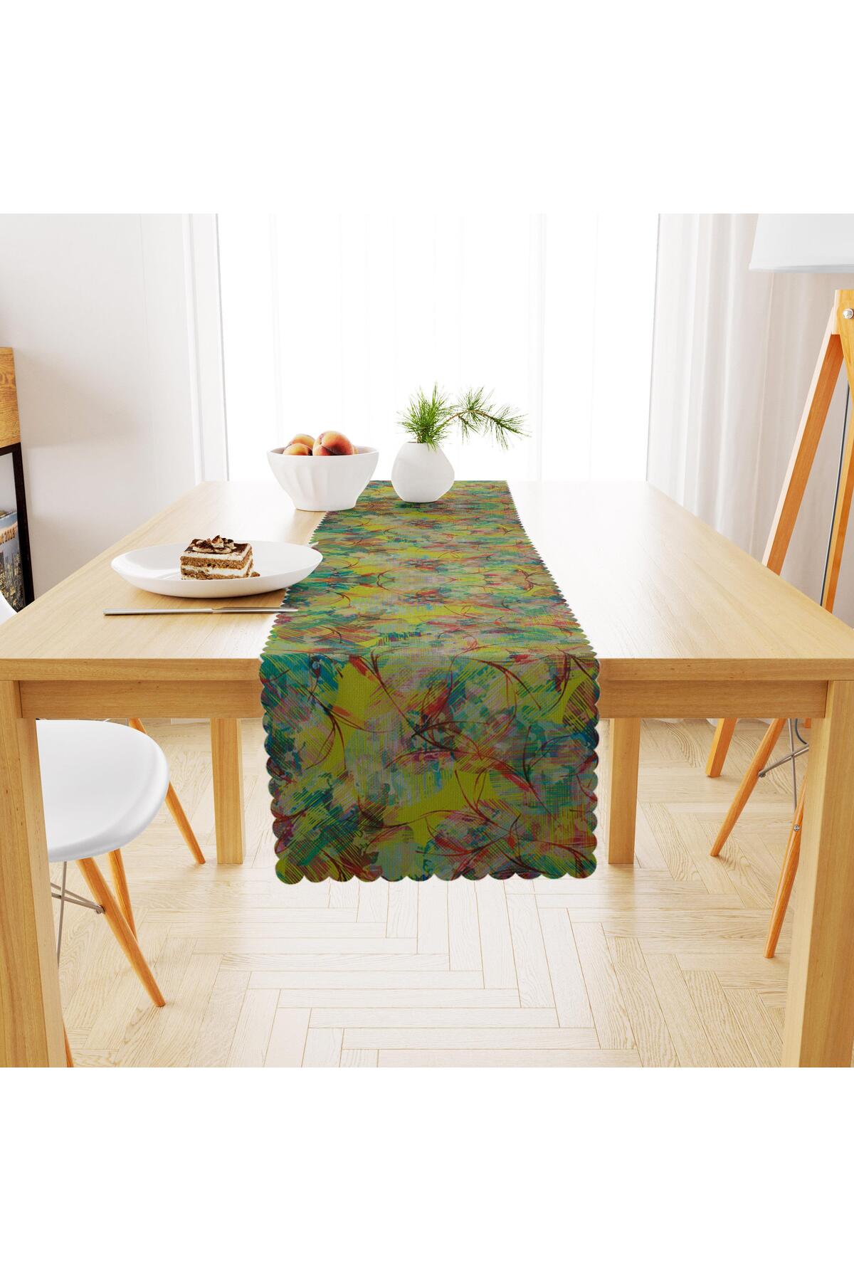 Fırça Desenli Sarı Zemin Dijital Baskılı Petek Dokuma Runner 40x140