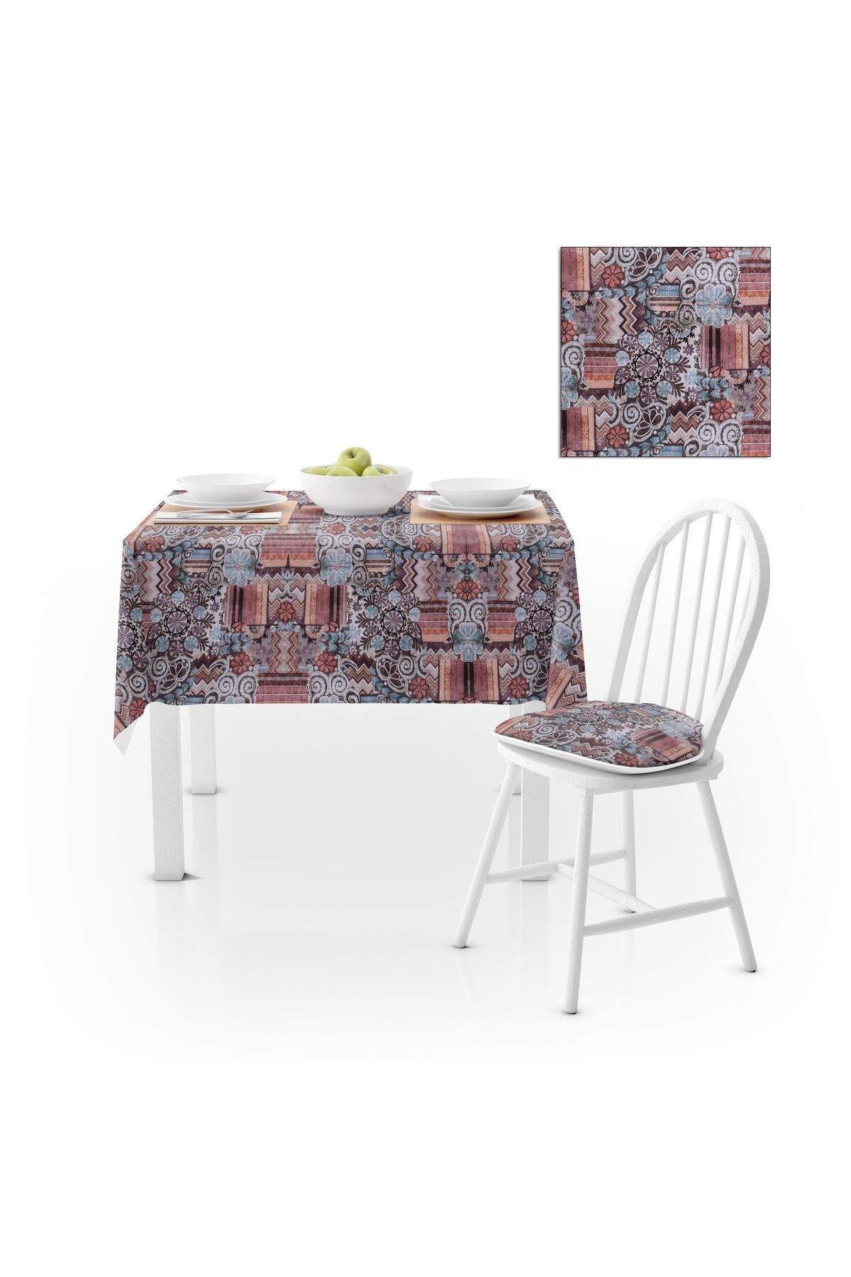 Geometrik Desenli Kahve Çikolata Kadife Dokulu 180X220 Masa Örtüsü