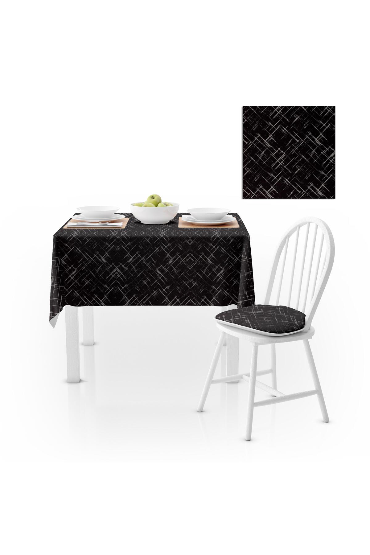 Geometrik Desenli Siyah Beyaz Dijital Baskılı Petek Dokuma Masa Örtüsü 140x220