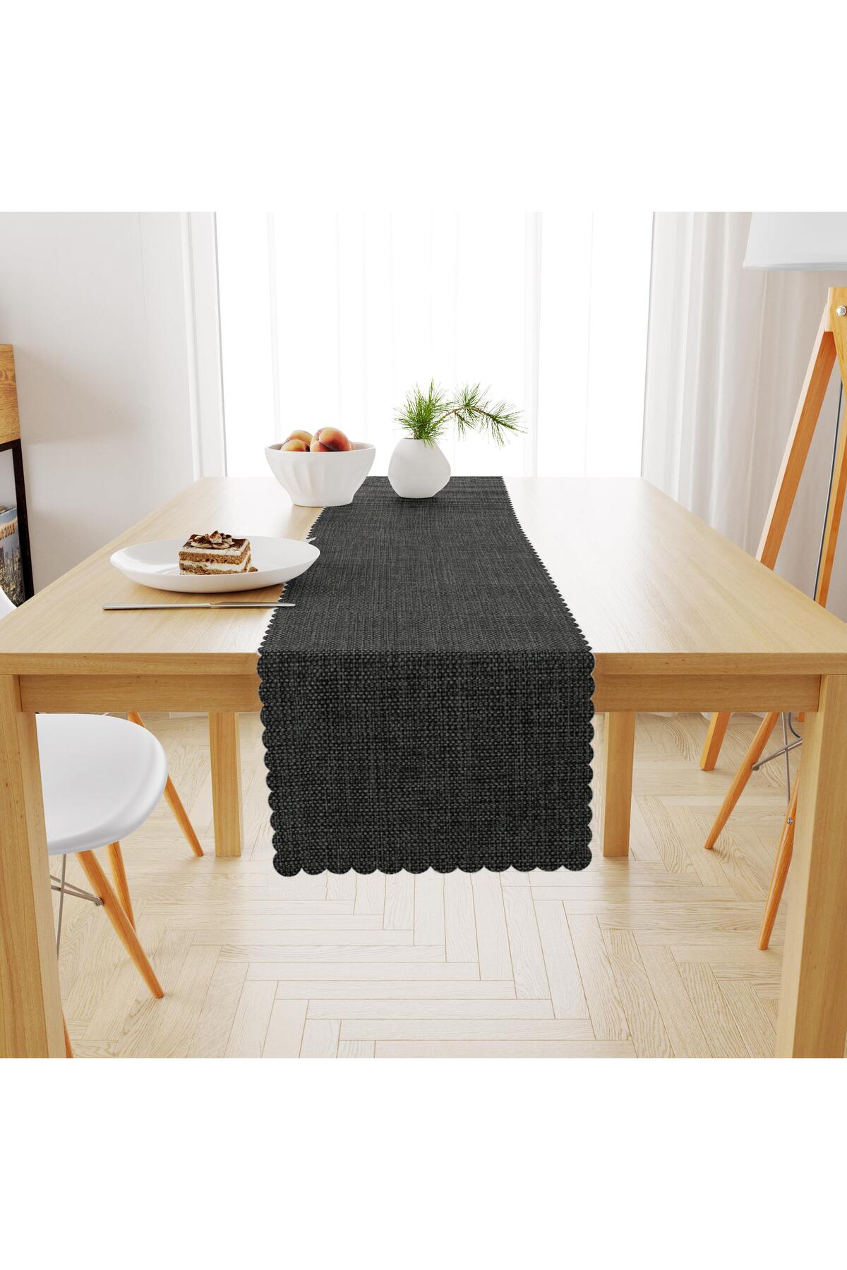 Gri Siyah Keten Dokulu Runner 40x140 -5359-