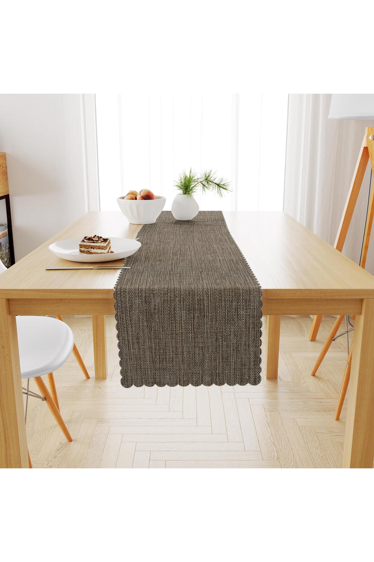 Kahve Keten Dokulu Runner 40x140 -4546-