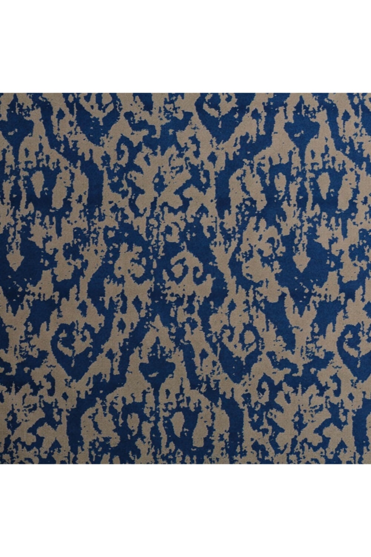 Krem Lacivert Damask Desen Dijital Baskılı Süet Kumaş
