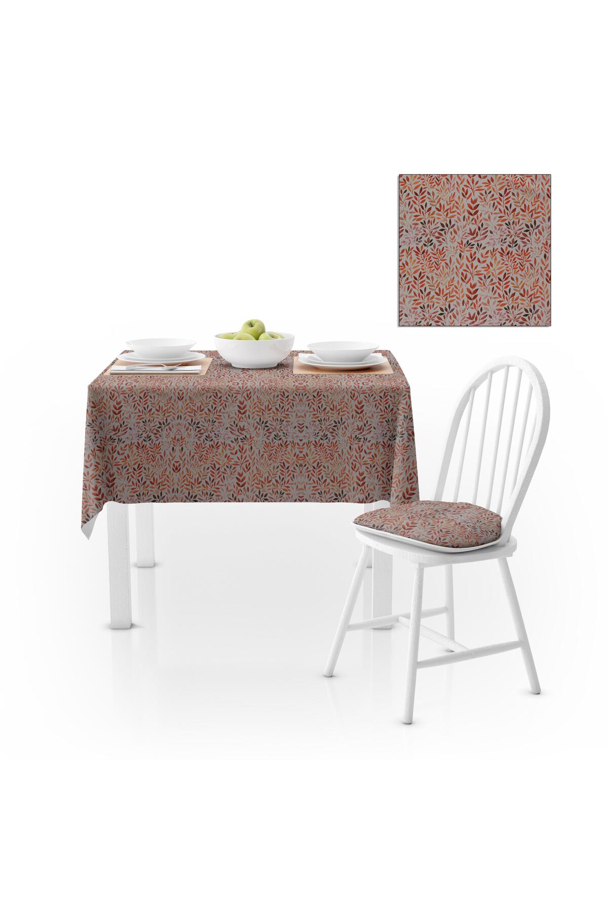 Küçük Çiçek Desenli Turuncu Dijital Baskılı Petek Dokuma Masa Örtüsü 140x220