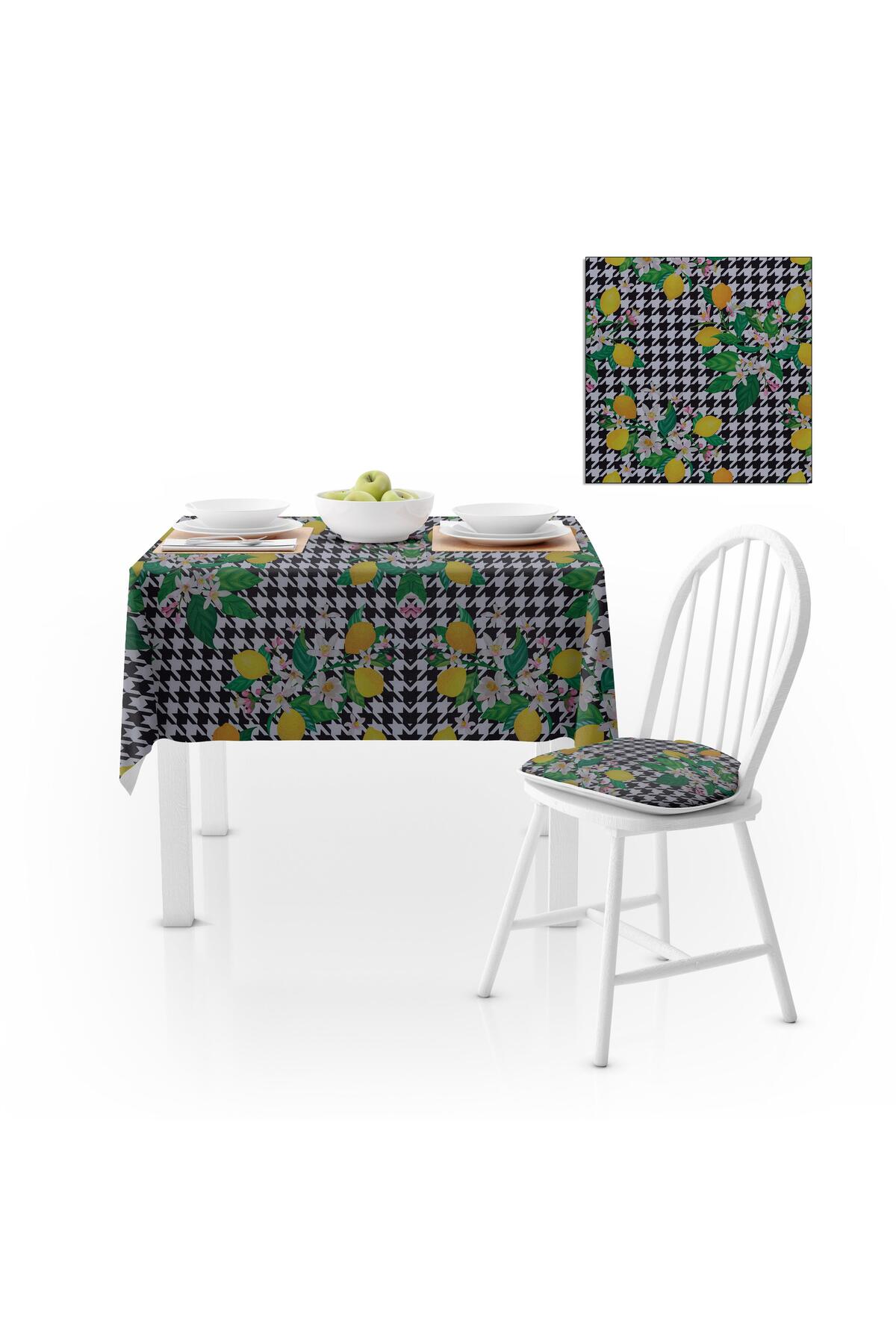 Limon Ağacı Desenli Dijital Baskılı Petek Dokuma Masa Örtüsü 140x260