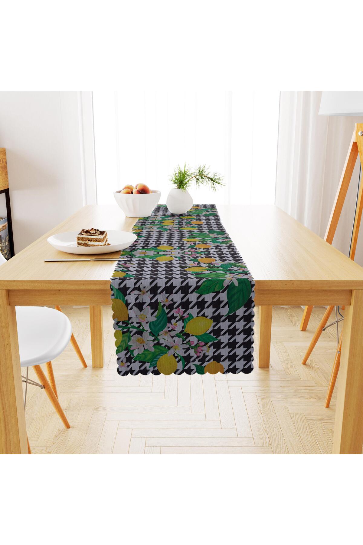 Limon Ağacı Desenli Dijital Baskılı Petek Dokuma Runner 40x140