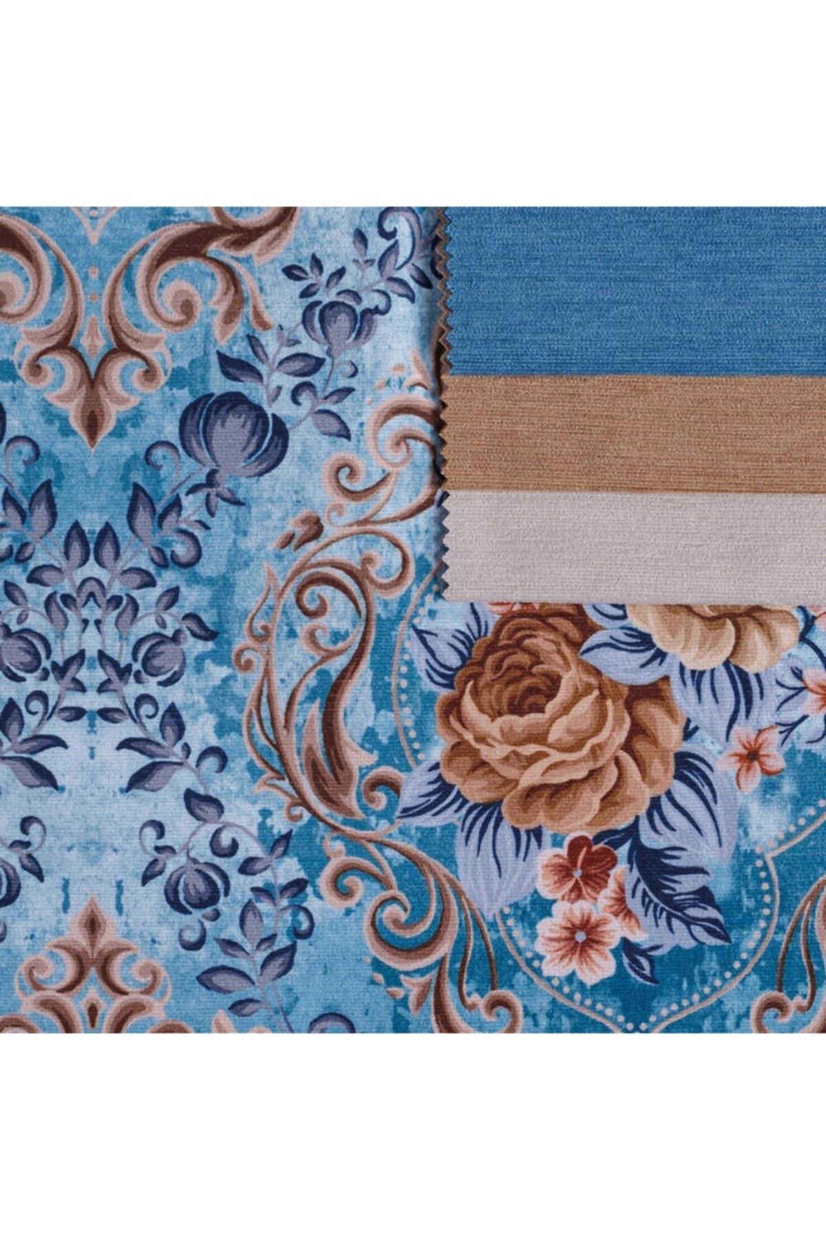 Mavi Zemin Efektli Modern Damask Desen Dokuma Kadifeşönil