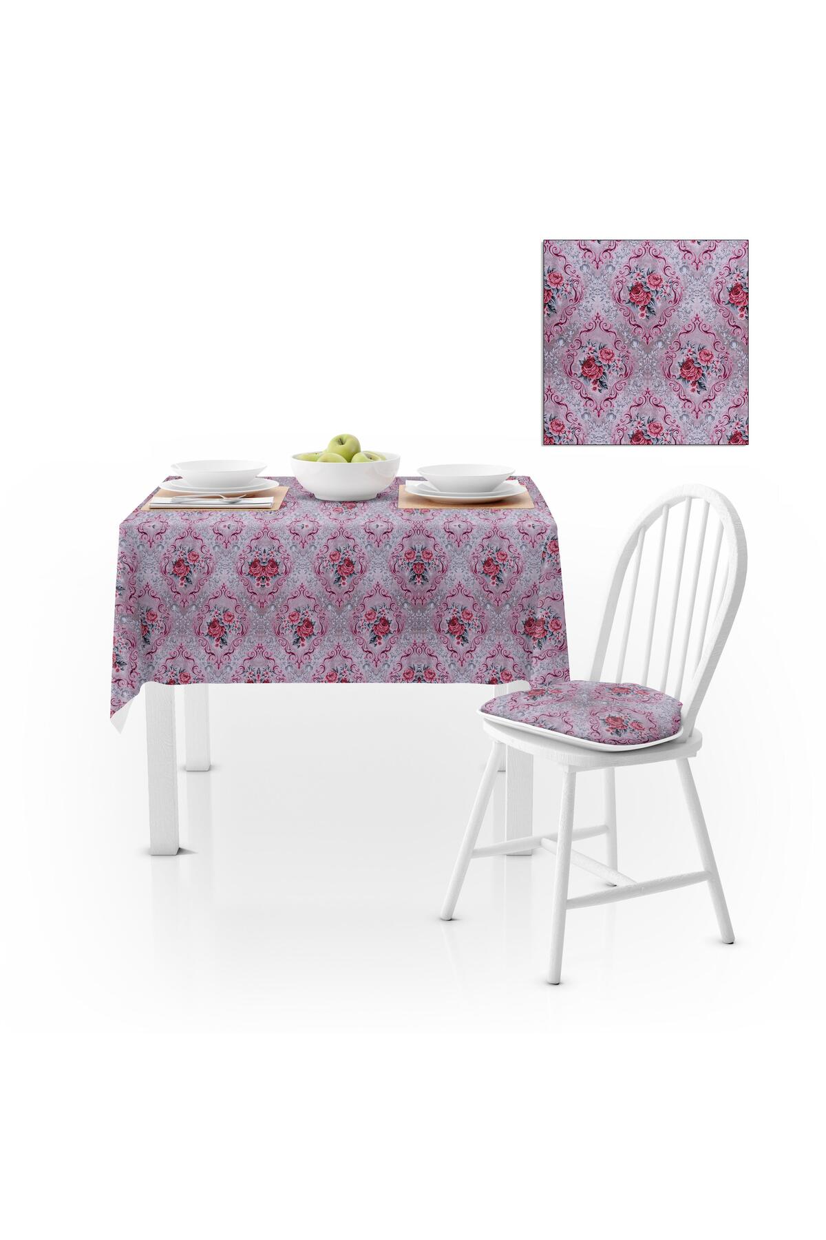 Modern Damask Desenli Vizon Kadife Dokulu 180X260 Masa Örtüsü