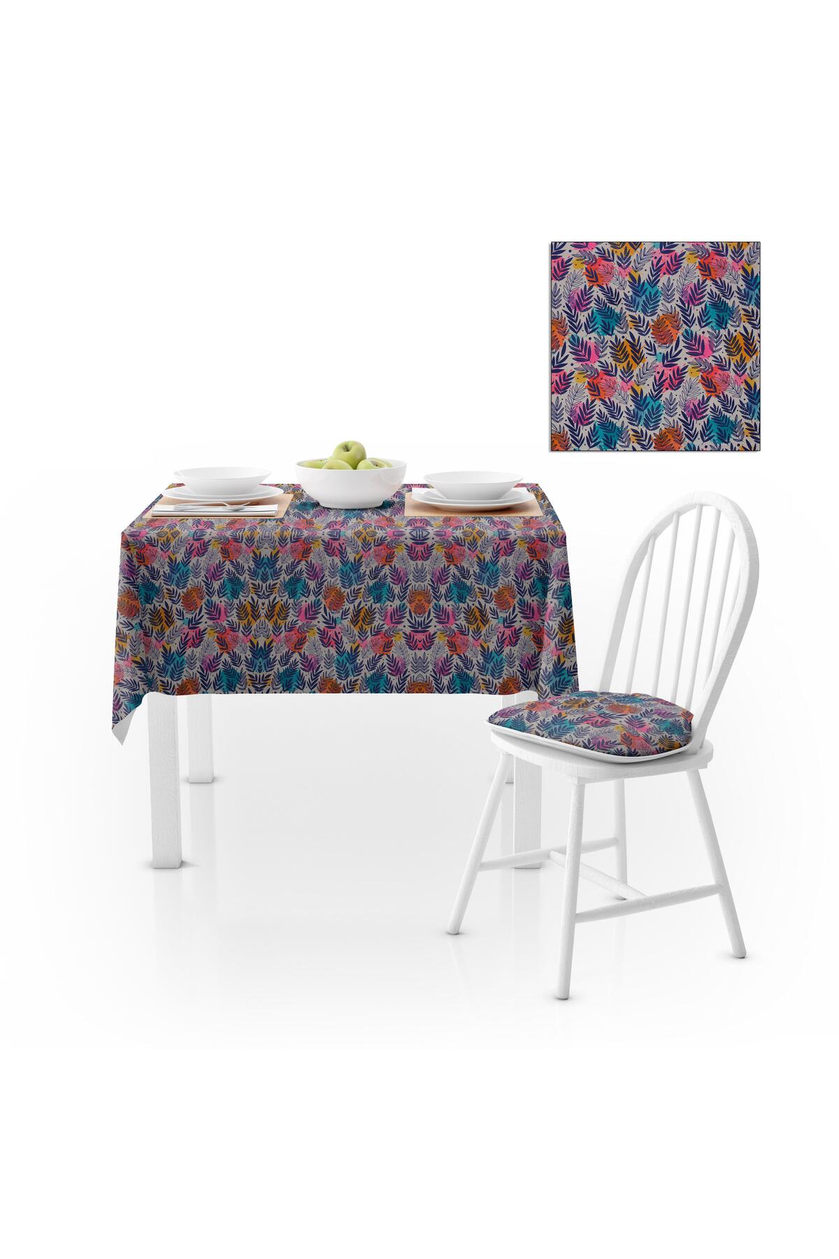 Modern Desenli Renkli Fuşya Turuncu Sarı Dijital Baskılı Petek Dokuma Masa Örtüsü 140x140