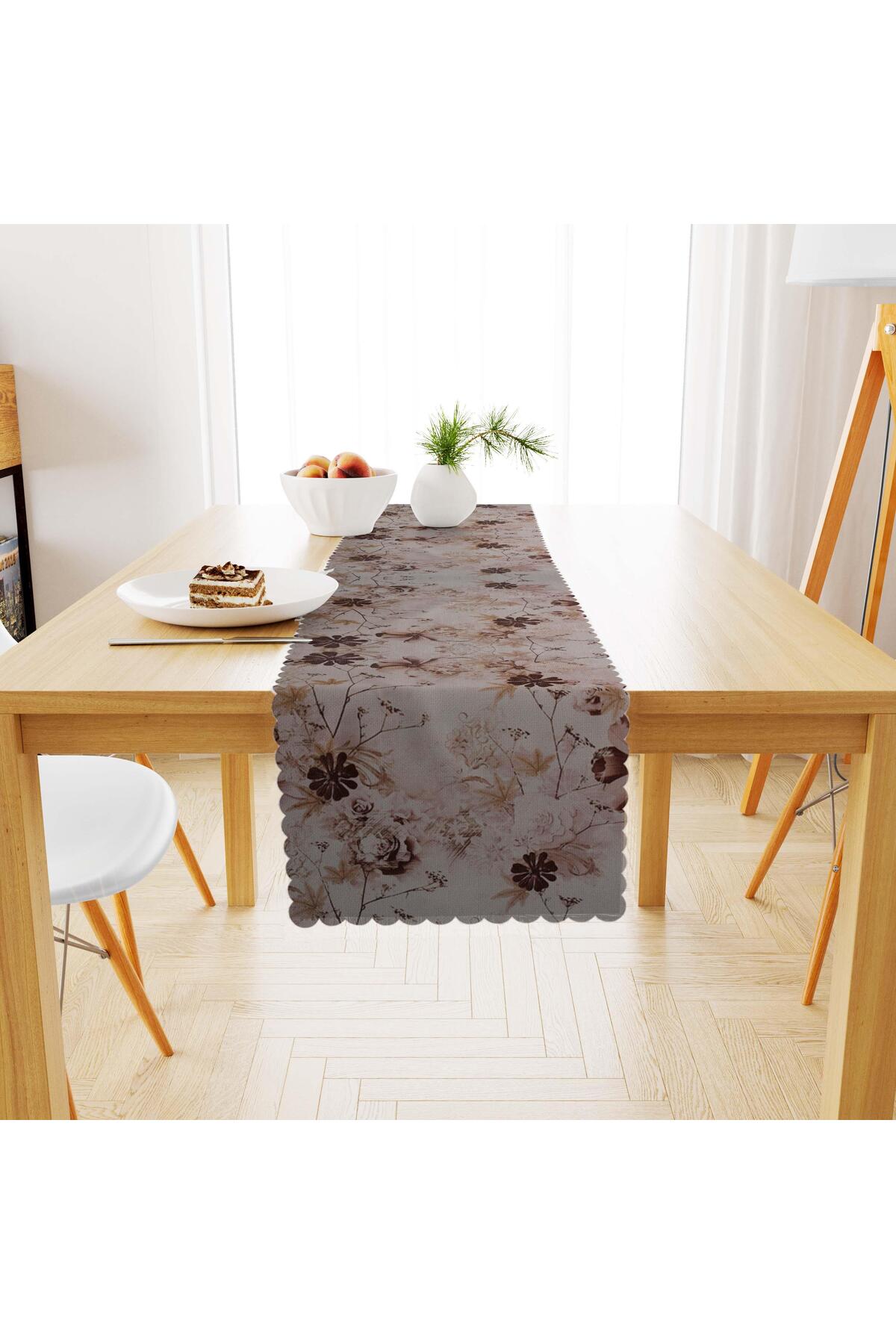 Modern Desenli Renkli Krem Zemin Kahve Dijital Baskılı Süet Dokuma Runner 40x140