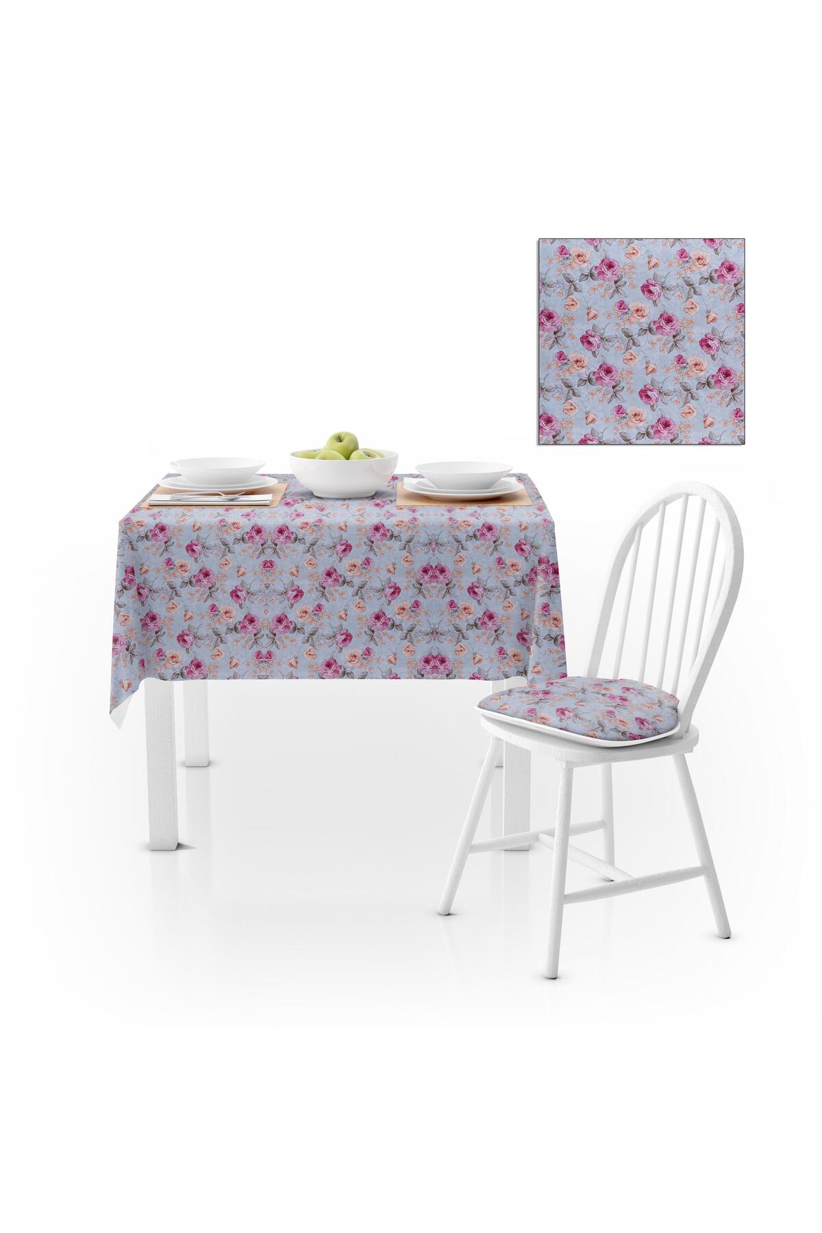 Modern Gül Desenli Kadife Dokulu 140X180 Masa Örtüsü
