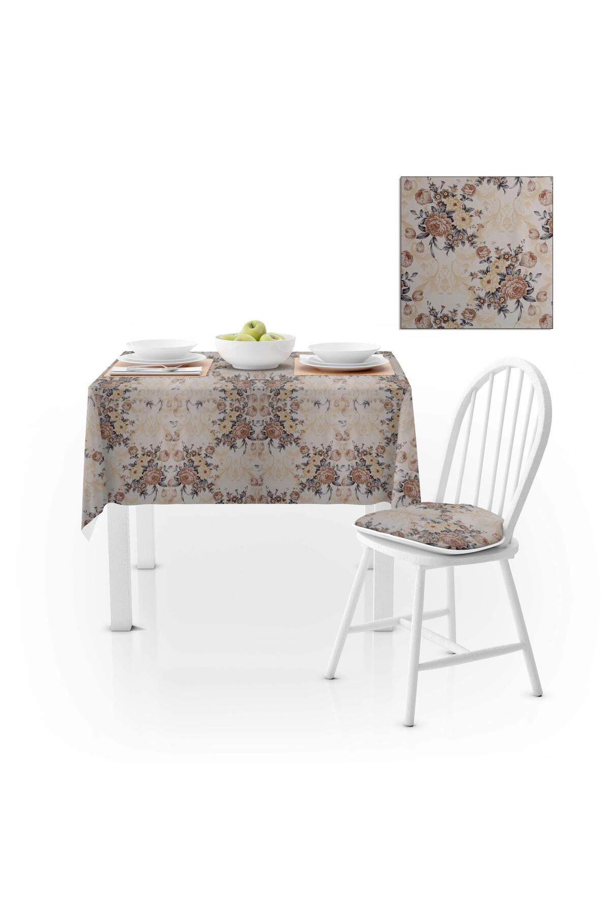 Modern Gül Yaprak Desenli Dijital Baskılı Süet Dokuma Masa Örtüsü 140x180