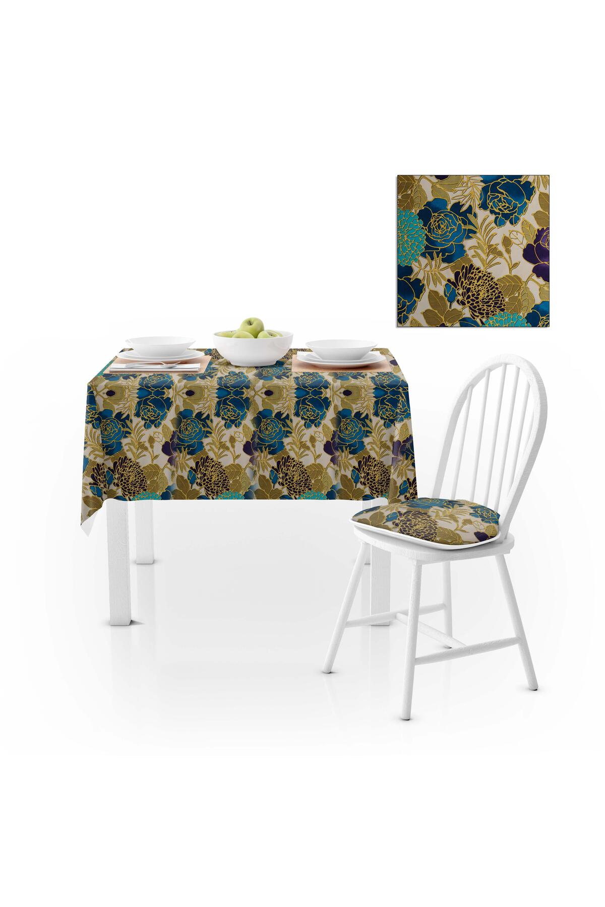 Modern Renkli Altın Mor Dijital Baskılı Süet Dokuma Masa Örtüsü 140x140
