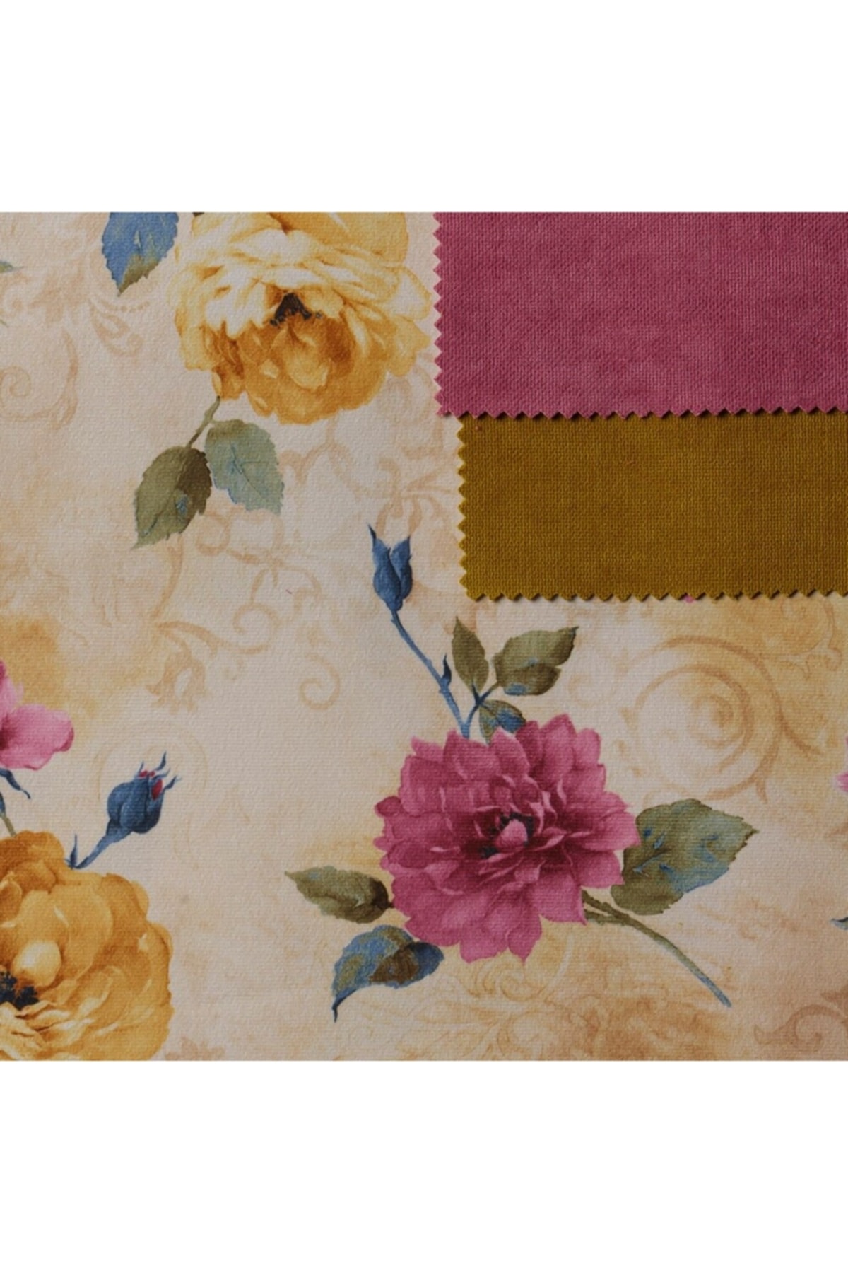 Modern Sarı Pembe Renkli Gül Desen Dijital Baskılı Süet Kumaş
