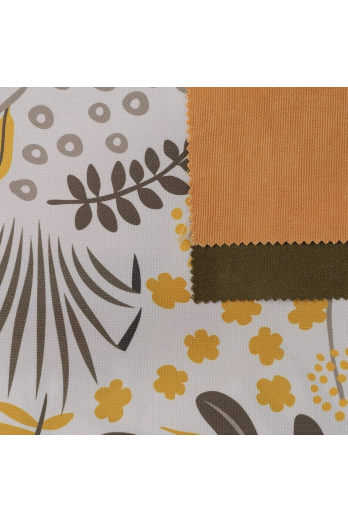 Sarı Gri Modern Zeytin Dalı Desen Dokuma Dijital Baskılı Petek Kumaş
