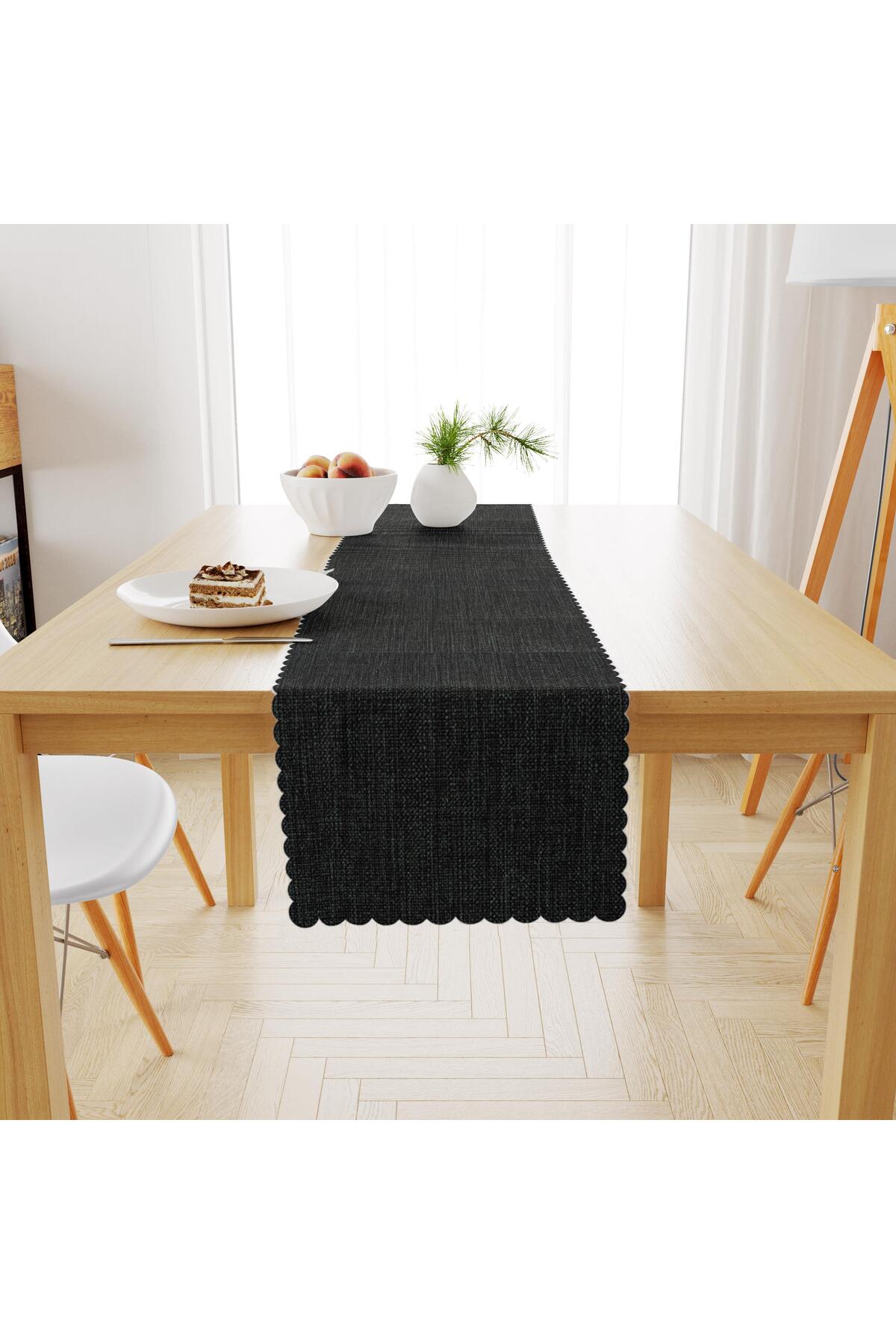 Siyah Keten Dokulu Runner 40x140 -5353-