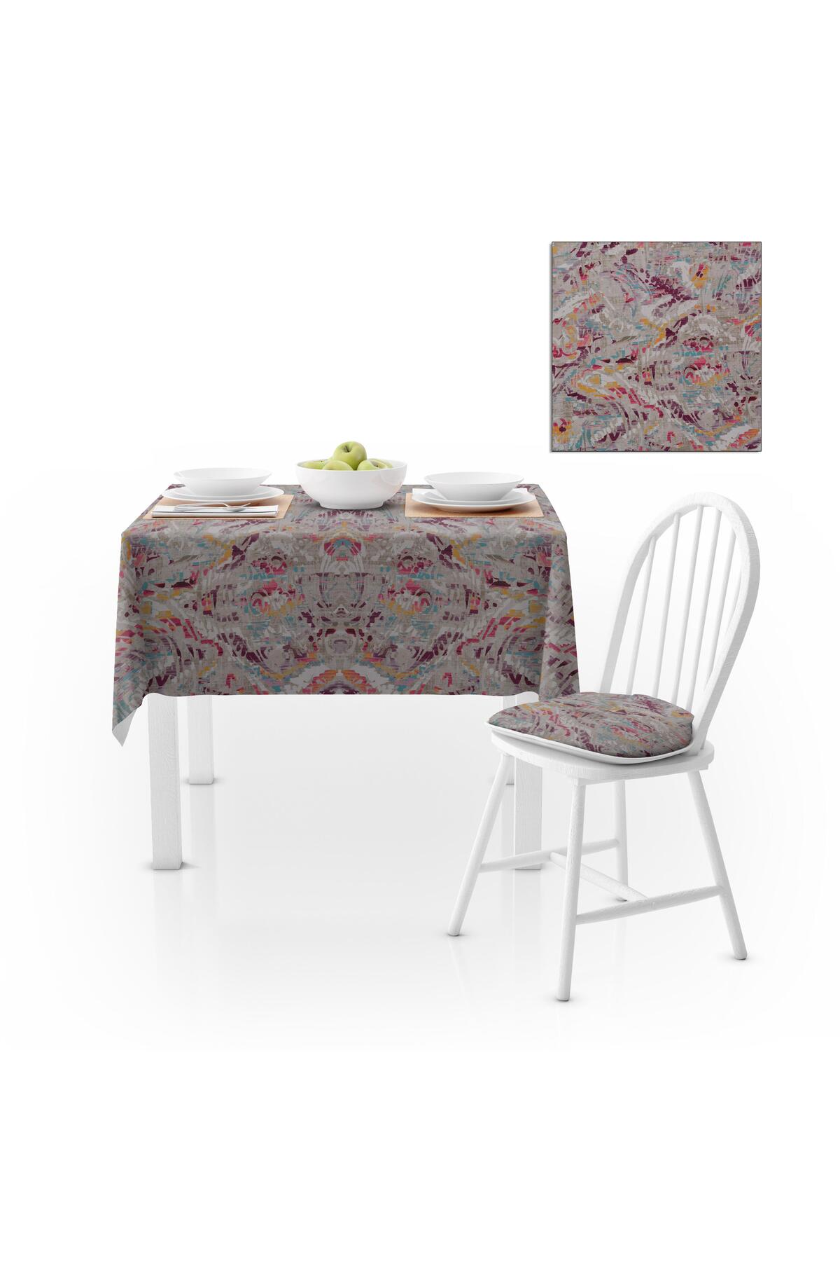 Sulu Boya Desenli Fuşya Mor Dijital Baskılı Petek Dokuma Masa Örtüsü 120x140