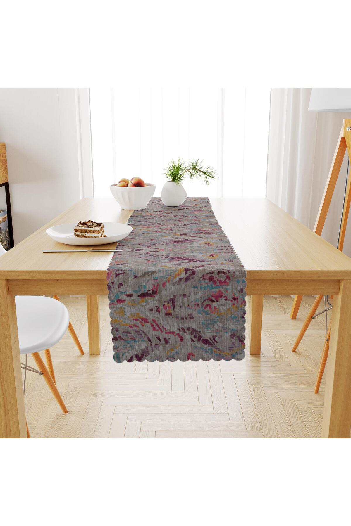 Sulu Boya Desenli Fuşya Mor Dijital Baskılı Petek Dokuma Runner 40x140